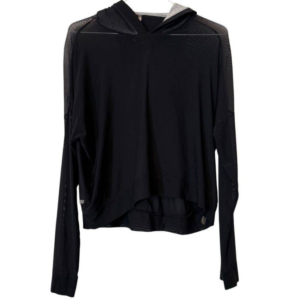 Move Alternative Long Sleeve Mesh High Low Hem Pullover Hoodie Black Size Small